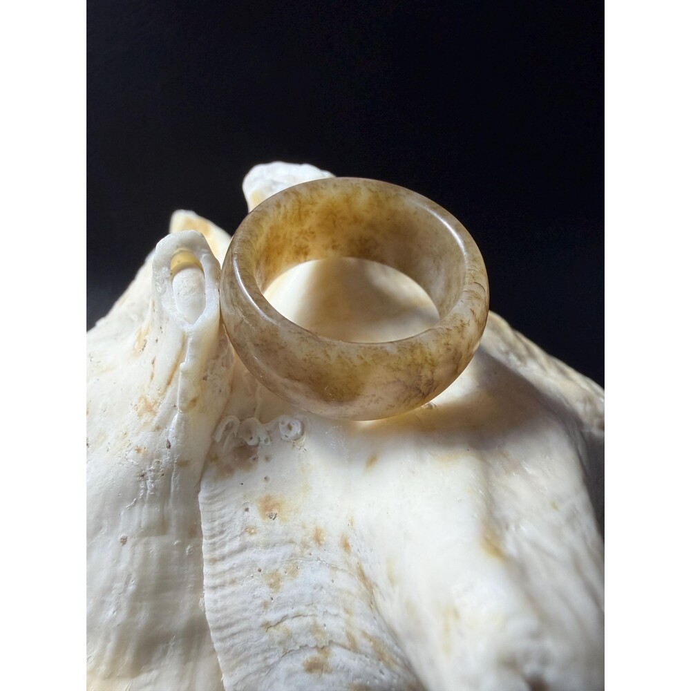 Natural Jade Ring Honey Brown Band Genuine Jade Jewelry Natural pattern US 11.5